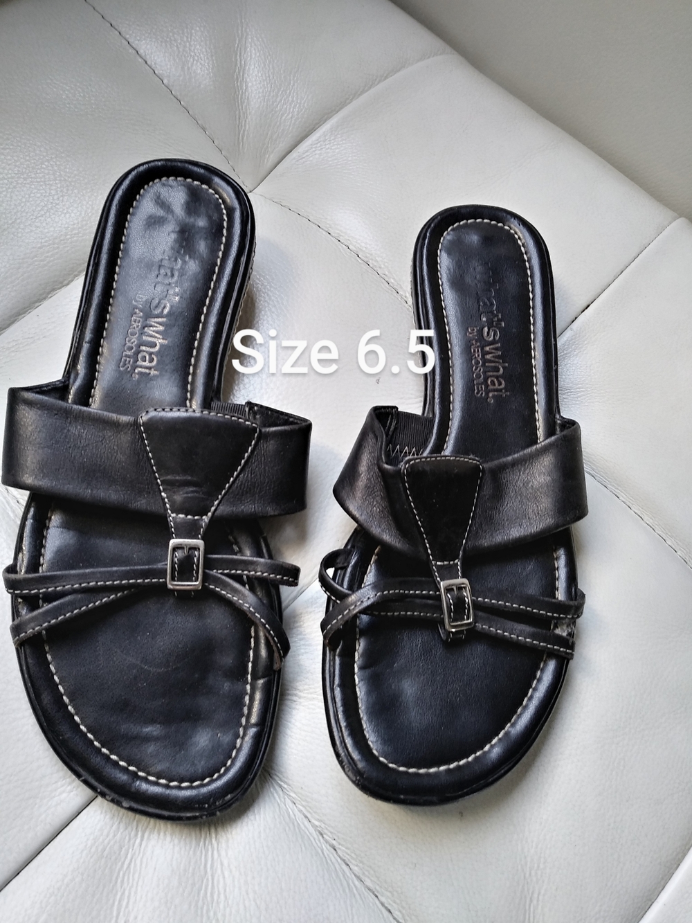 AEROSOLES Black Leather Slide Sandals